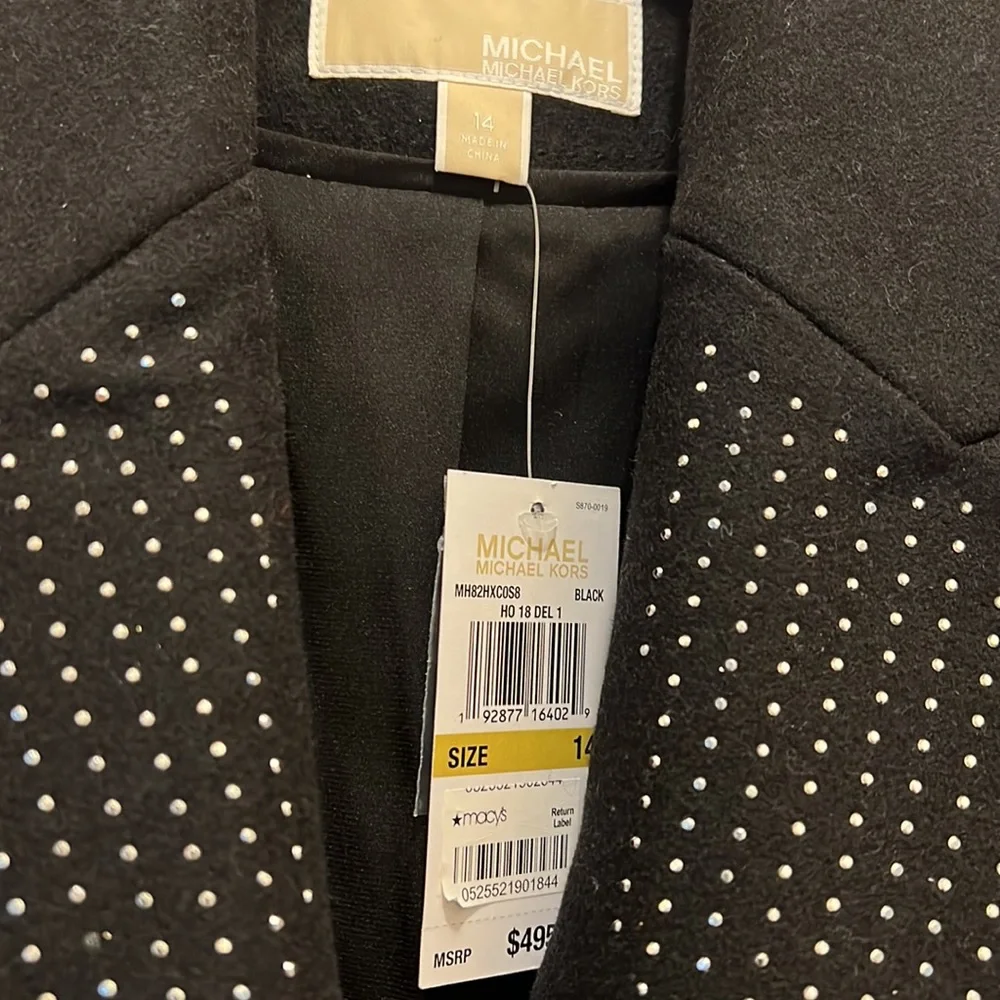 MICHAEL Michael Kors Black Studded Lapel Wool Elegant Coat